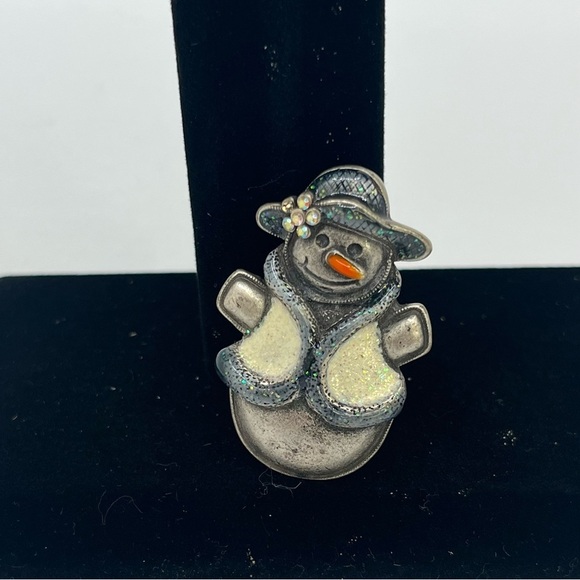 Jewelry - Vintage Snowman Glitter Holiday Brooch,Hat Accent, Winter Christmas Pin.